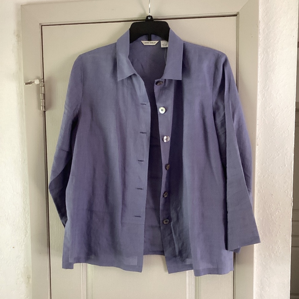 Cerulean-blue Laura Ashley loose, lightweight top, over shirt